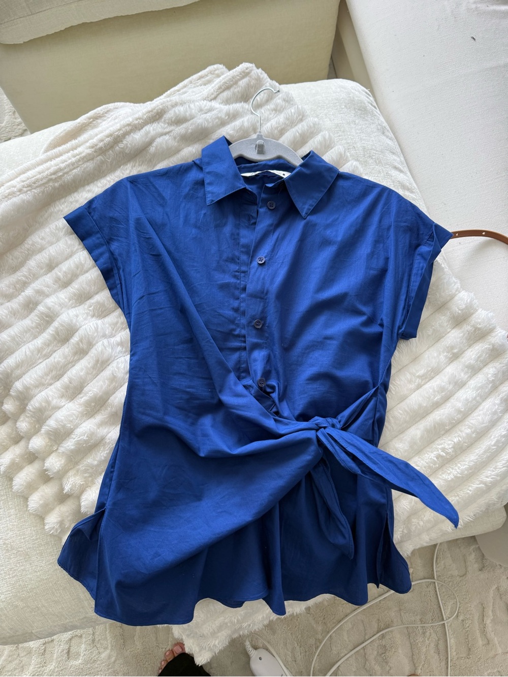 Zara Royal Blue Tie-Front Button Down Shirt